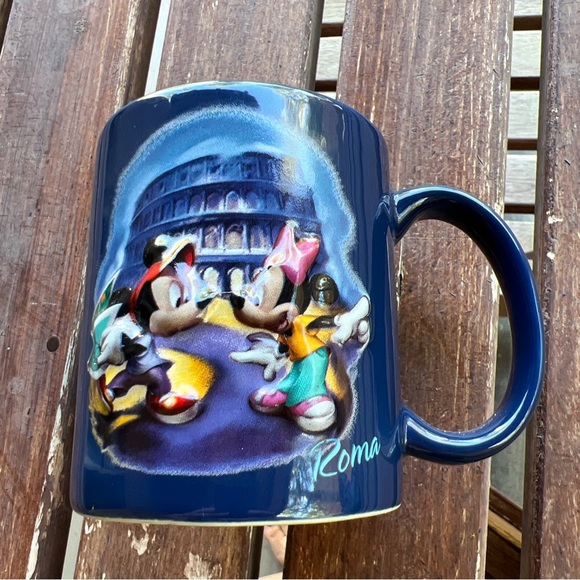 Disney Store Rome Roma Colosseum Mickey Mouse & Minnie Mouse 3D Ceramic Mug Blue - Picture 6 of 14